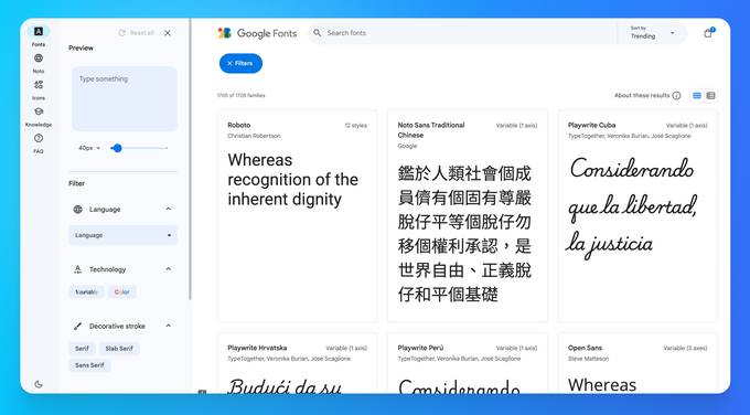 谷歌字体查询网站 字体预览